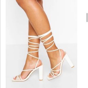 Boohoo white block strappy heels